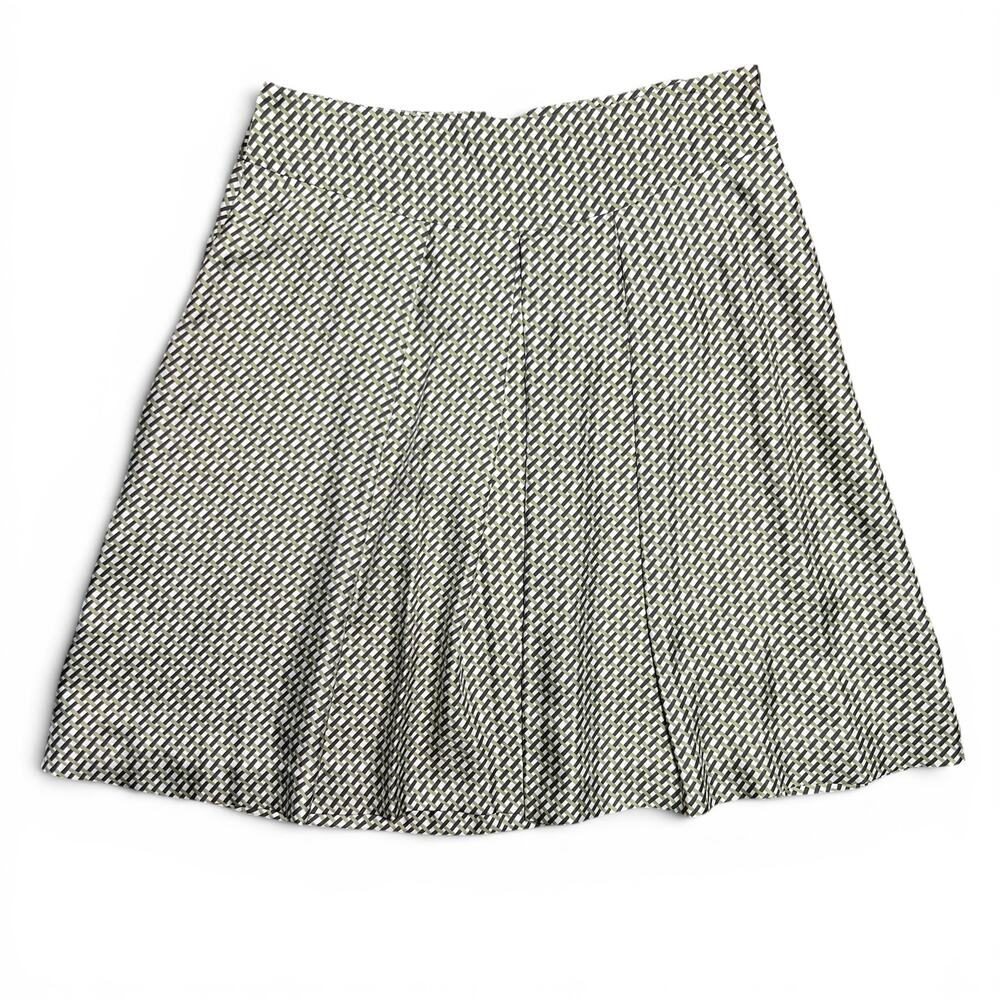 Banana Republic Silk A Line Skirt Geometric Pleated Cream Green Brown Size 10